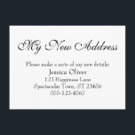 Enkel, Elegant min Nya adress svartvitt Tilläggskort<br><div class="desc">Behålla dina vänner och din familj och dina nya adress med hjälp av dessa enkla, elegant-höljeskort. En mångsidig anteckning visar "Min Ny adress" överst med ett söt, traditionellt skriptteckensnitt. Använda mallen fält om du vill lägga till all information för att anpassa designen för din egen använda. Den svarta texten placerades...</div>