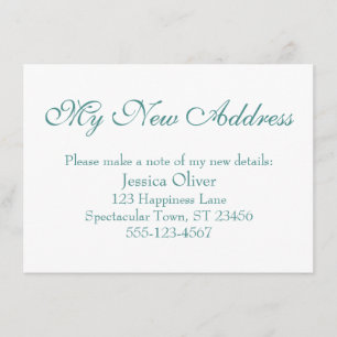 Enkel, Elegant Min Nya Adress Turkos på Vit Tilläggskort