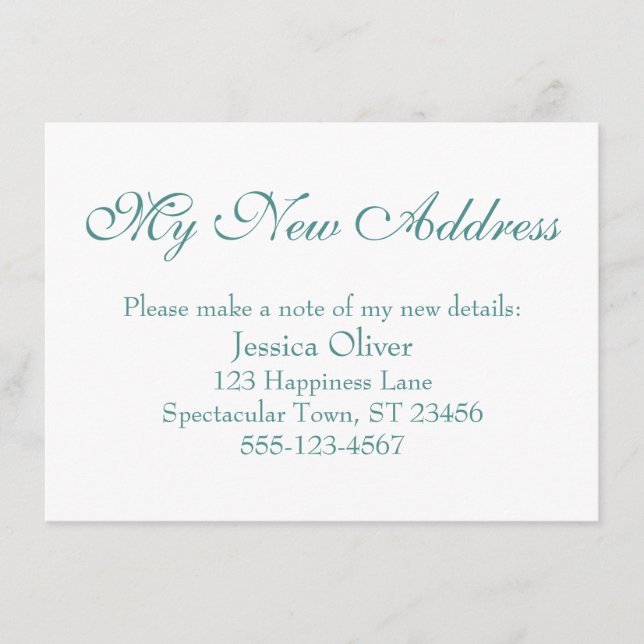 Enkel, Elegant Min Nya Adress Turkos på Vit Tilläggskort (Framsida)