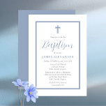 Enkel Elegant - minimalistisk "Blue Boy Baptism" Inbjudningar<br><div class="desc">En enkel,  minimalistisk men ändå elegant "Baptism"-design i blått och vitt med accenttext i blått och annan text i grått. Sammansatt design efter Helgdag Hearts-design.</div>