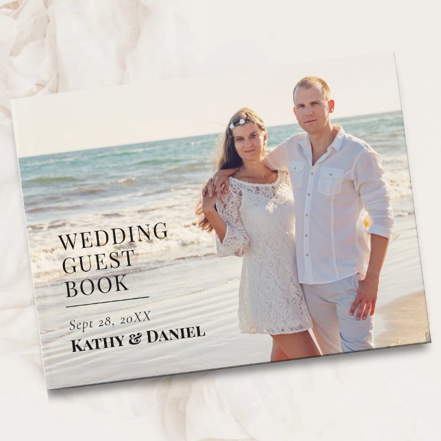 Enkel Elegant Minimalistisk Bröllopsfotografering Gästböcker (Elegant minimalist photo wedding guest book captures heartfelt messages with timeless elegance)
