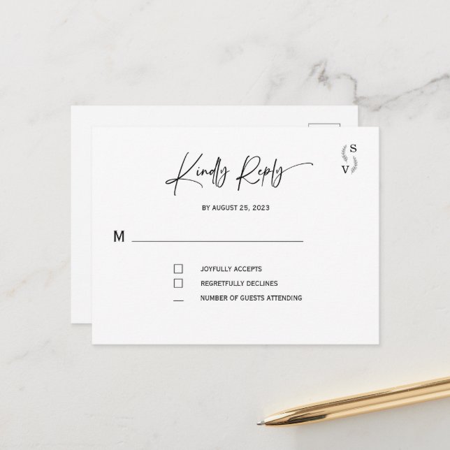 Enkel Elegant Minimalistisk personlig rsvp Vykort (Fram/Back In Situ)