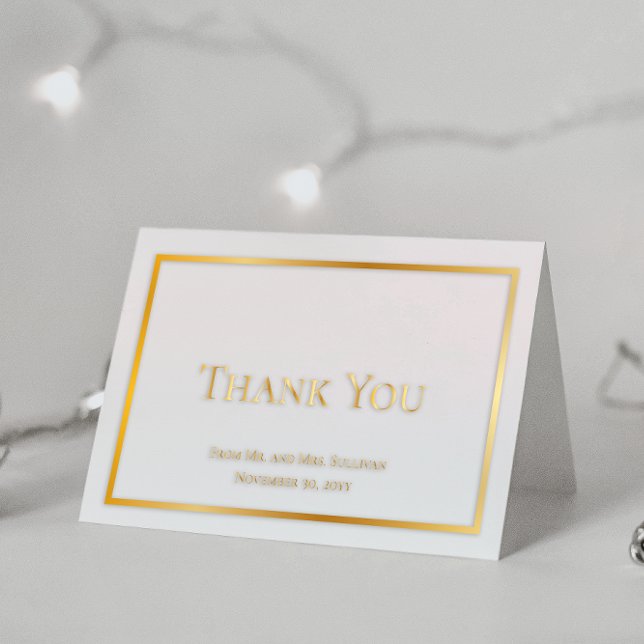 Enkel Elegant - minimalistiskt Bröllop Tack Folierat Kort (Simple Elegant Minimalist Wedding Thank You Gold Foil Folded Card)