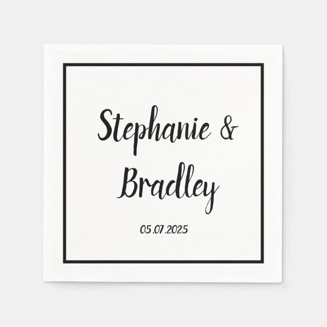 Enkel Elegant - minimalistiskt svart skript Bröllo Pappersservett (Framsidan)