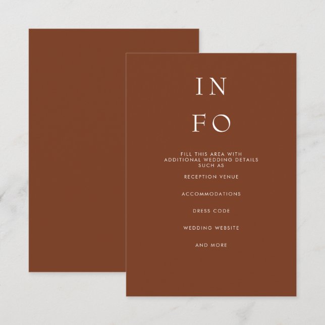 Enkel Elegant - minimalt Modern Terracotta Bröllop Tilläggskort (Fram/baksida)