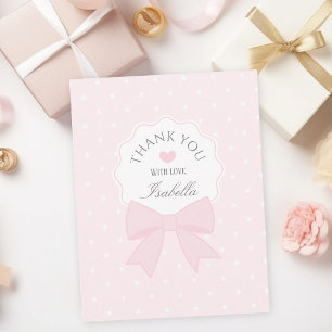 Enkel Elegant Mjuk Pastell Rosa Båge Flickas Födel Tack Kort