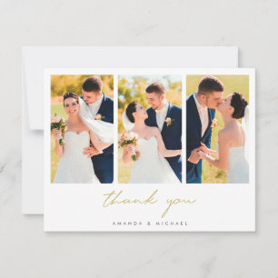 Enkel Elegant Modern 3Photo Collage Bröllop Tack Kort