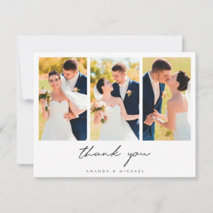 Enkel Elegant Modern 3Photo Collage Bröllop Tack Kort