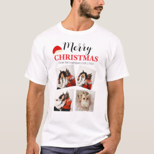 Enkel Elegant modern 4-foto jul Familj T Shirt