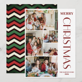 Enkel Elegant modern 5-fotojulfamilj Julkort