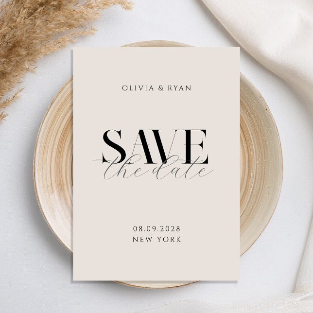 Enkel Elegant Modern Black and Ivory Chic Bröllop Spara Datumet (Skapare uppladdad)