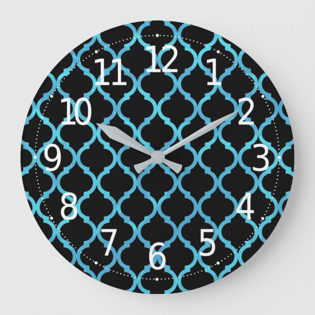Enkel Elegant Modern Blue Moroccan Mönster | Stor Klocka (Framsida)