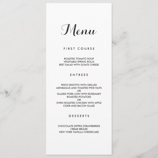 Enkel Elegant | Modern Bröllop Menu Meny (Framsida)