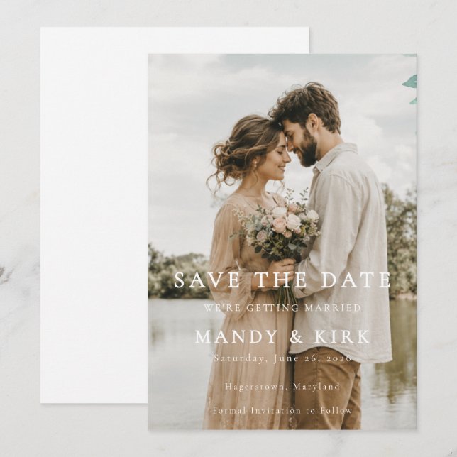 Enkel Elegant Modern Bröllopsfotografi Spara Datum Inbjudningar (Fram/baksida)