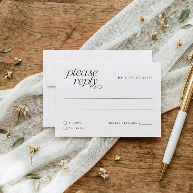 Enkel Elegant Modern Bröllopsmåltidsval OSA Kort (Elegant simple modern wedding rsvp card to mail back with meal choice and allergies.)