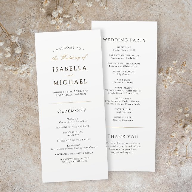 Enkel Elegant Modern Classy Bröllop Program (Simple Elegant Modern Classy Wedding Program)