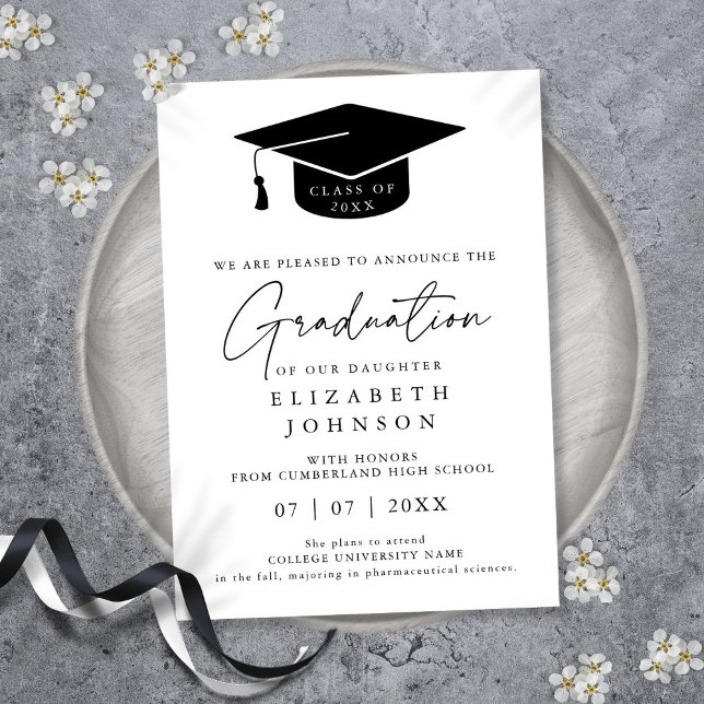 Enkel Elegant Modern Examenstillkännagivande Inbjudningar (Simple Elegant Modern Graduation Announcement)
