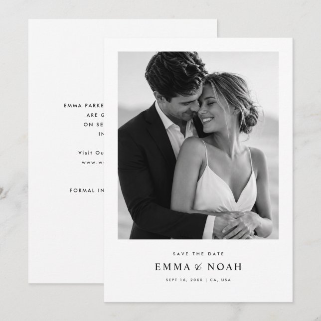 Enkel Elegant Modern Foto Bröllop Spara Datum Datumet (Fram/baksida)