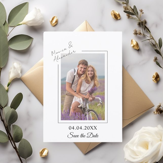 Enkel elegant modern fotobryllopps Save the Date Spara Datumet (Skapare uppladdad)