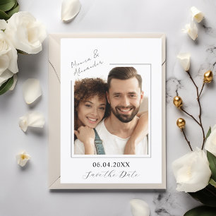 Enkel elegant modern fotobryllup Spara datumet