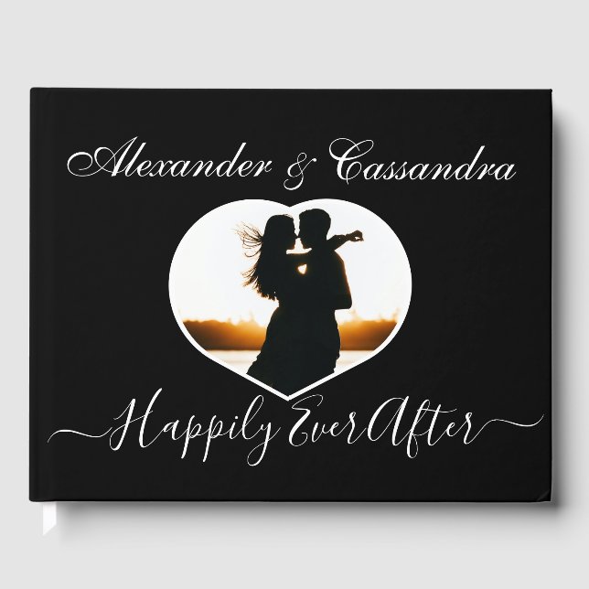 Enkel Elegant modern Minimal Black White bröllop Gästböcker (Framsida)