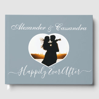 Enkel Elegant Modern Minimal Dusty Blue bröllop Gästböcker