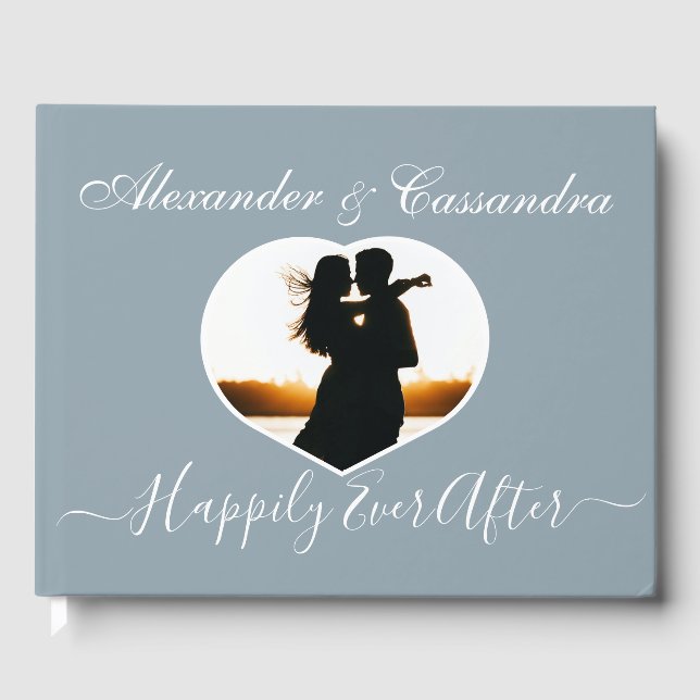 Enkel Elegant Modern Minimal Dusty Blue bröllop Gästböcker (Framsida)