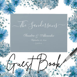 Enkel Elegant Modern Minimal Dusty Blue White Wed Gästböcker