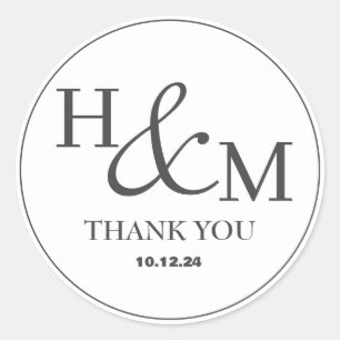 Enkel Elegant Modern Monogram Bröllop Runt Klistermärke