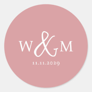 Enkel Elegant Modern Monogrammed Bröllop Runt Klistermärke