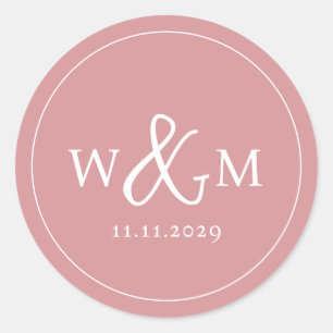 Enkel Elegant Modern Monogrammed Bröllop Runt Klistermärke