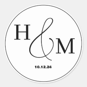 Enkel Elegant Modern Monogrammerad Bröllop Runt Klistermärke