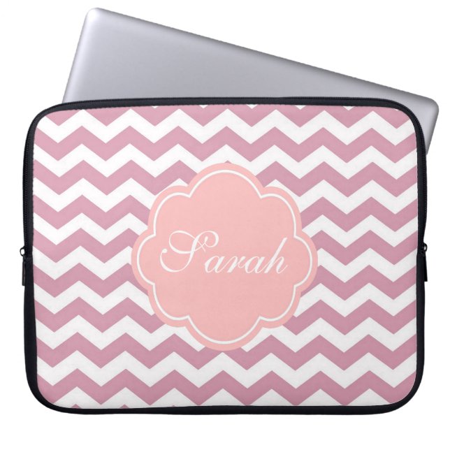 enkel, elegant, modern rosa chevron zigzag laptop fodral (Framsidan)