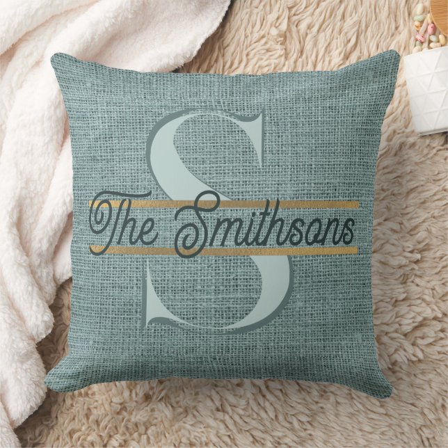 Enkel Elegant Modern Rustic Guld Monogram och Namn Kudde (Filt)