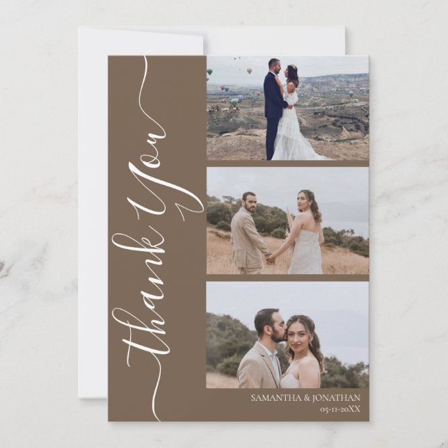 Enkel Elegant Modern Script 6-foton bröllop Tack Kort (Framsida)