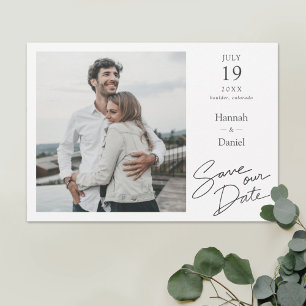Enkel Elegant Modern Script Bröllop Spara Datumet