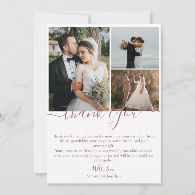 Enkel Elegant Modern Skrift 6 bilder bröllop Tack Kort (Baksida)