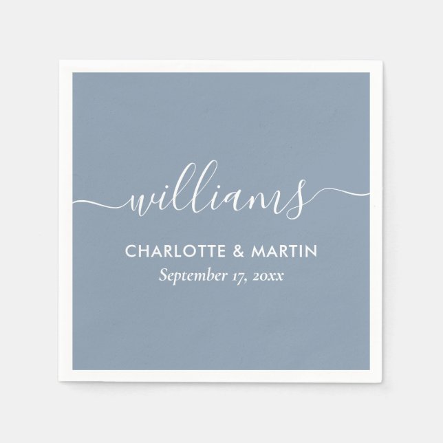 Enkel Elegant Modern skript - blått Bröllop Pappersservett (Framsidan)