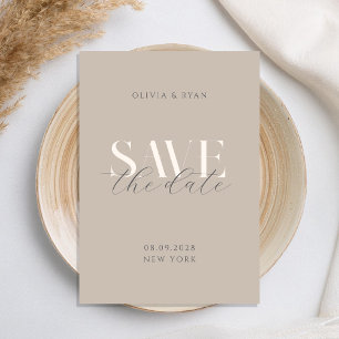 Enkel Elegant Modern Taupe Beige Chic Bröllop Spara Datumet
