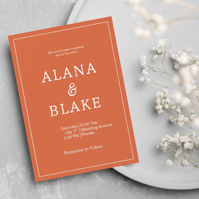 Enkel elegant modern terracotta Bröllop Inbjudningar (Simple elegant modern terracotta Wedding )
