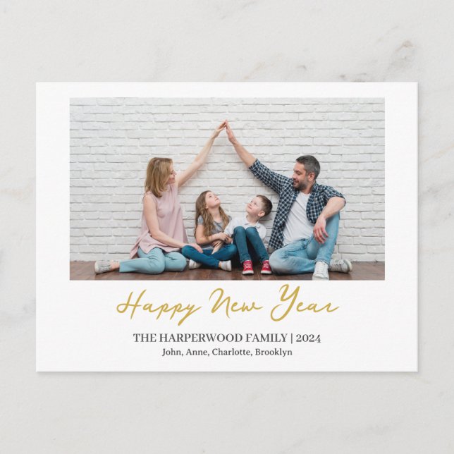 Enkel Elegant Modernt Gott Nytt År Ett Foto Helg Vykort (Framsida)