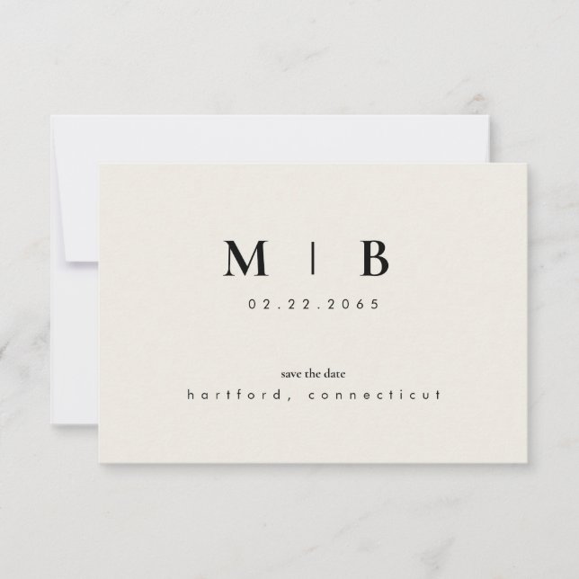 Enkel Elegant Monogram Beige Spara Datum Bröllop (Framsida)