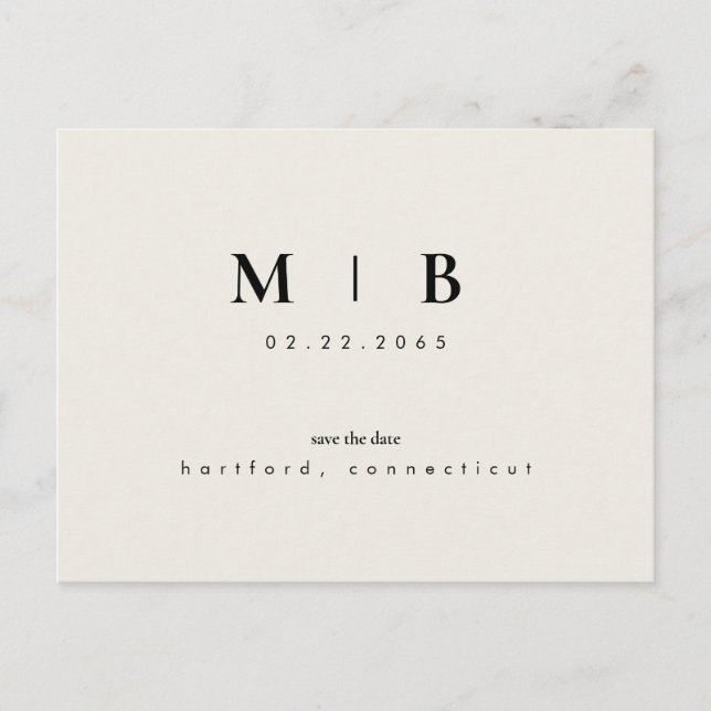 Enkel Elegant Monogram Beige Spara Datum Bröllop Vykort (Framsida)