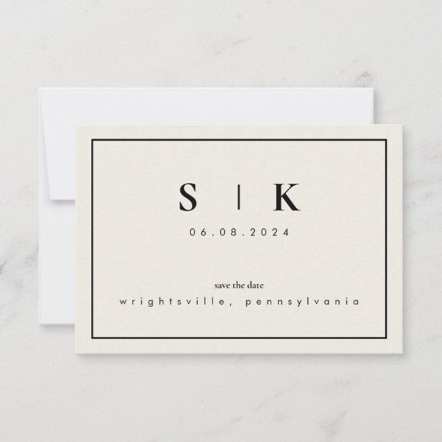 Enkel Elegant Monogram Beige Spara Datum IV (Framsida)