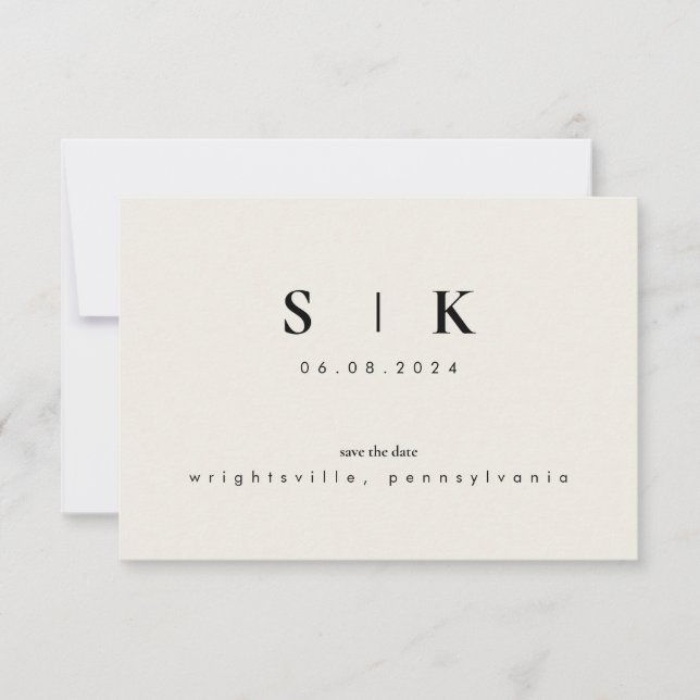 Enkel Elegant Monogram Beige Spara Datum VI (Framsida)