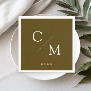 Enkel Elegant Monogram Brun-Grön Pappersservett