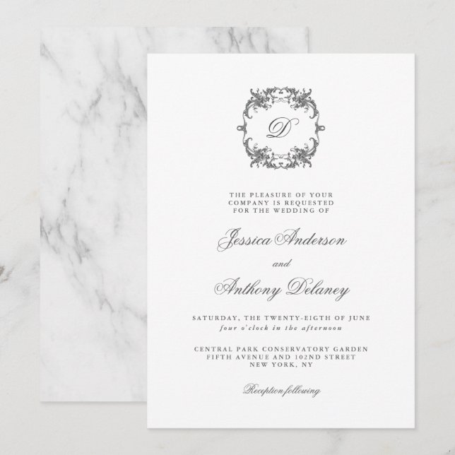 Enkel Elegant, Monogram Classic Bröllop Inbjudningar (Fram/baksida)