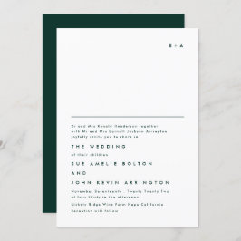 Enkel Elegant Monogram Emerald Grönt Bröllop Inbjudningar