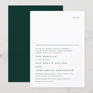 Enkel Elegant Monogram Emerald Grönt Bröllop Inbjudningar