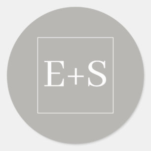 Enkel Elegant Monogram Grå Bröllops Kuvert Sigill Runt Klistermärke
